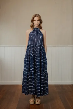 Adrift Dress Navy Polkadot