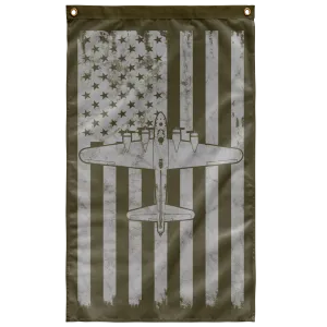 B-17 FLYING FORTRESS VINTAGE FLAG - 36" X 60" OLIVE DRAB