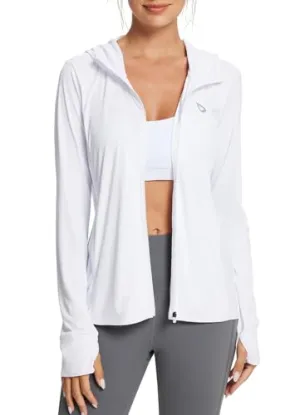 BALEAF Women's UPF 50  Sun Protection Long Sleeve Zipper Hooded Neck White Shirt 2XL