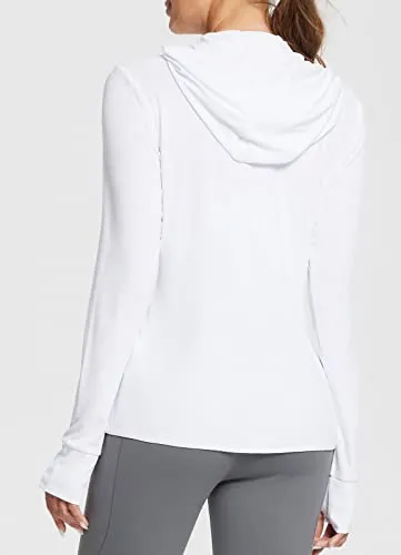 BALEAF Women's UPF 50  Sun Protection Long Sleeve Zipper Hooded Neck White Shirt 2XL