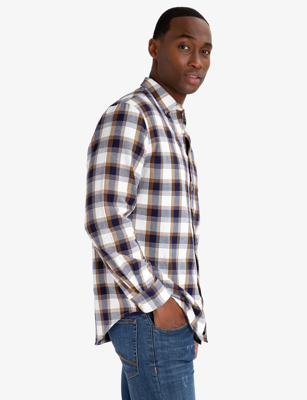 BLACK MALLET CLASSIC FIT HEATHER PLAID OXFORD SHIRT