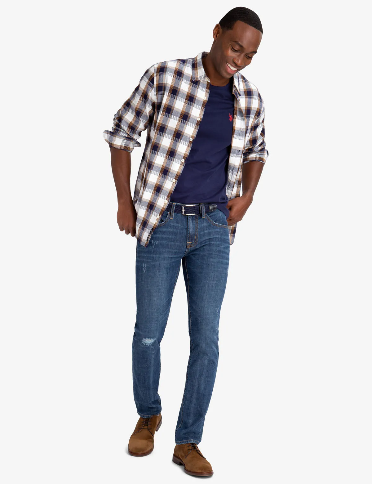BLACK MALLET CLASSIC FIT HEATHER PLAID OXFORD SHIRT