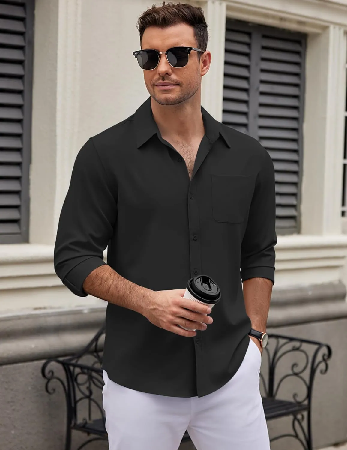 COOFANDY Men's Long Sleeve Button Down Dress Shirts Casual Business Casual Shirt Wrinkle Free Untucked Shirts