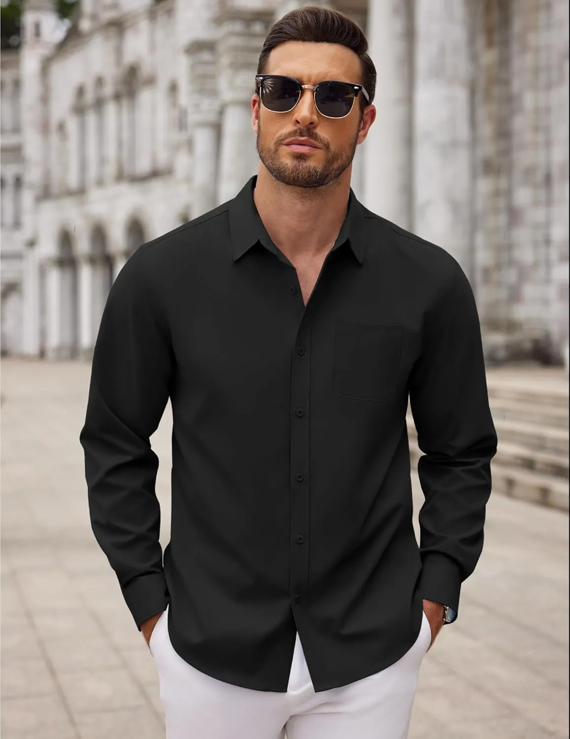 COOFANDY Men's Long Sleeve Button Down Dress Shirts Casual Business Casual Shirt Wrinkle Free Untucked Shirts