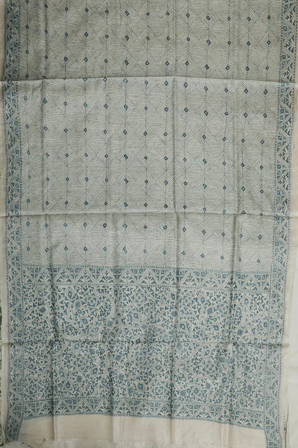 Cream Intricate Kantha Tussar Silk Dupatta