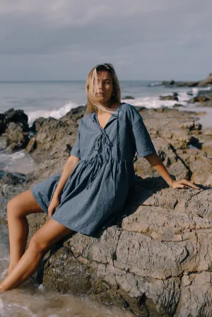 Darcey Tie Dress Navy Pinstripe
