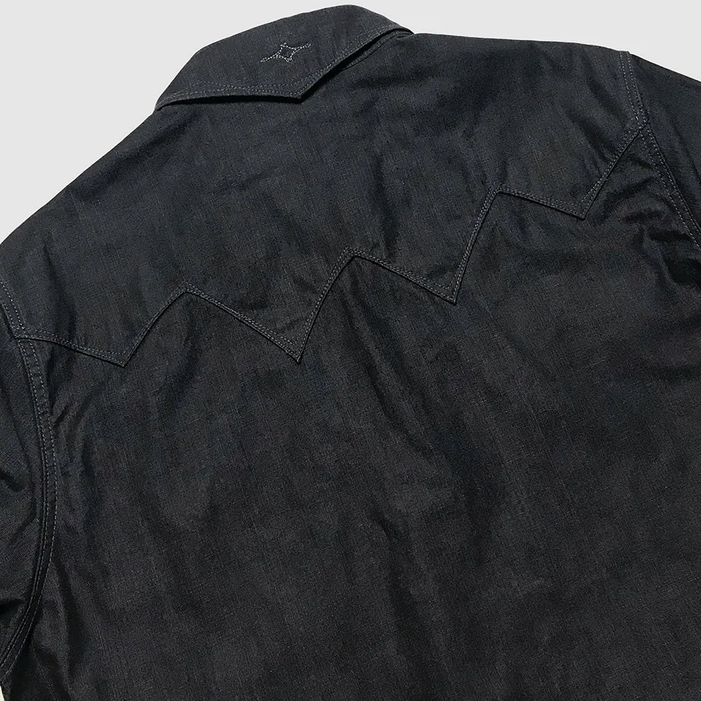 DDL 319R-DIABLO SWT-BC REGULAR FIT 2 POCKET WESTERN BLACK COATED DENIM SHIRT-8.25OZ-E1 BLACK