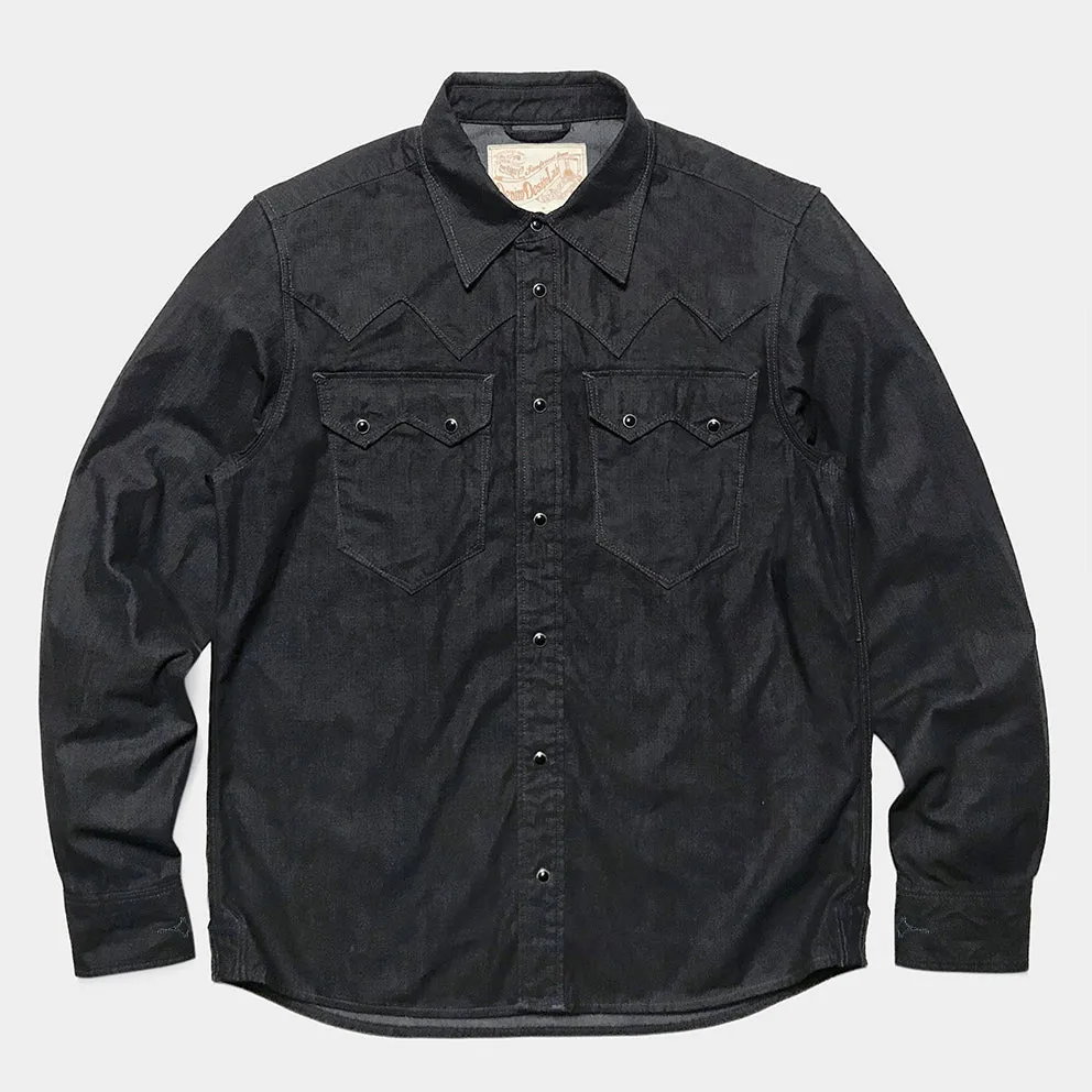 DDL 319R-DIABLO SWT-BC REGULAR FIT 2 POCKET WESTERN BLACK COATED DENIM SHIRT-8.25OZ-E1 BLACK