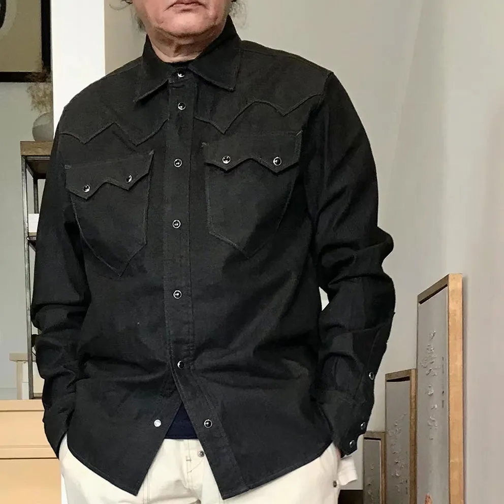 DDL 319R-DIABLO SWT-BC REGULAR FIT 2 POCKET WESTERN BLACK COATED DENIM SHIRT-8.25OZ-E1 BLACK