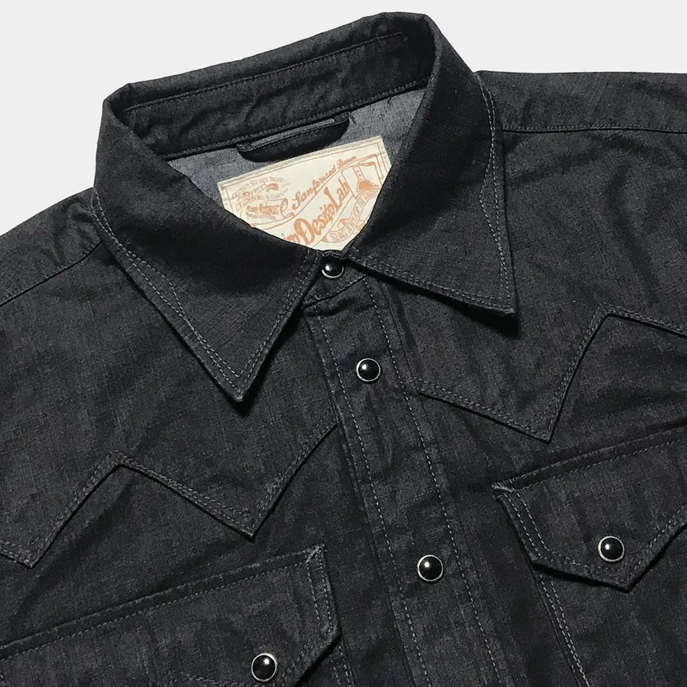 DDL 319R-DIABLO SWT-BC REGULAR FIT 2 POCKET WESTERN BLACK COATED DENIM SHIRT-8.25OZ-E1 BLACK