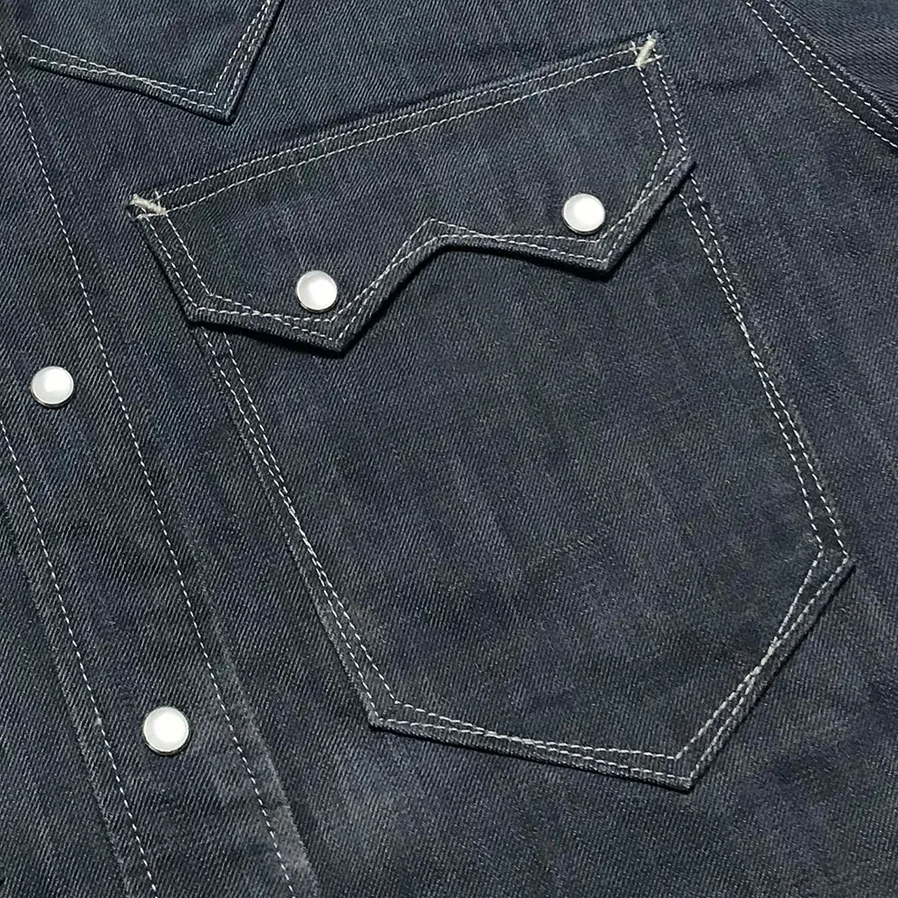 DDL 319R-DIABLO SWT-BG REGULAR FIT 2 POCKET WESTERN SANDED GREY BLUE DENIM SHIRT-11OZ-E1 GREY BLUE