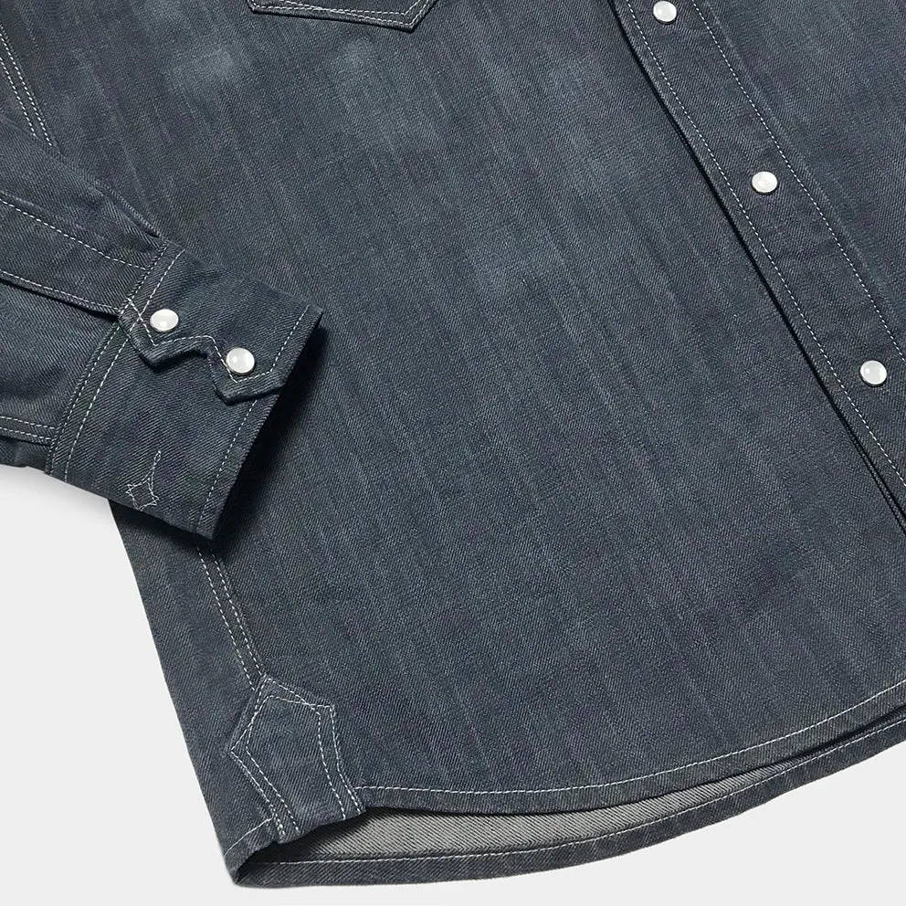 DDL 319R-DIABLO SWT-BG REGULAR FIT 2 POCKET WESTERN SANDED GREY BLUE DENIM SHIRT-11OZ-E1 GREY BLUE