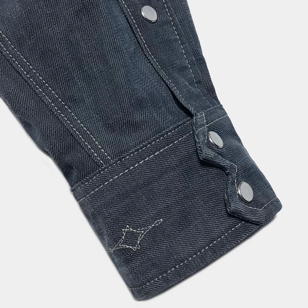 DDL 319R-DIABLO SWT-BG REGULAR FIT 2 POCKET WESTERN SANDED GREY BLUE DENIM SHIRT-11OZ-E1 GREY BLUE