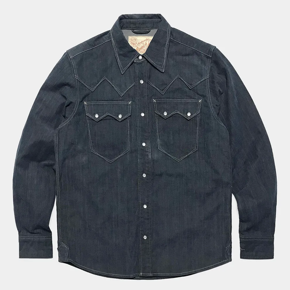 DDL 319R-DIABLO SWT-BG REGULAR FIT 2 POCKET WESTERN SANDED GREY BLUE DENIM SHIRT-11OZ-E1 GREY BLUE
