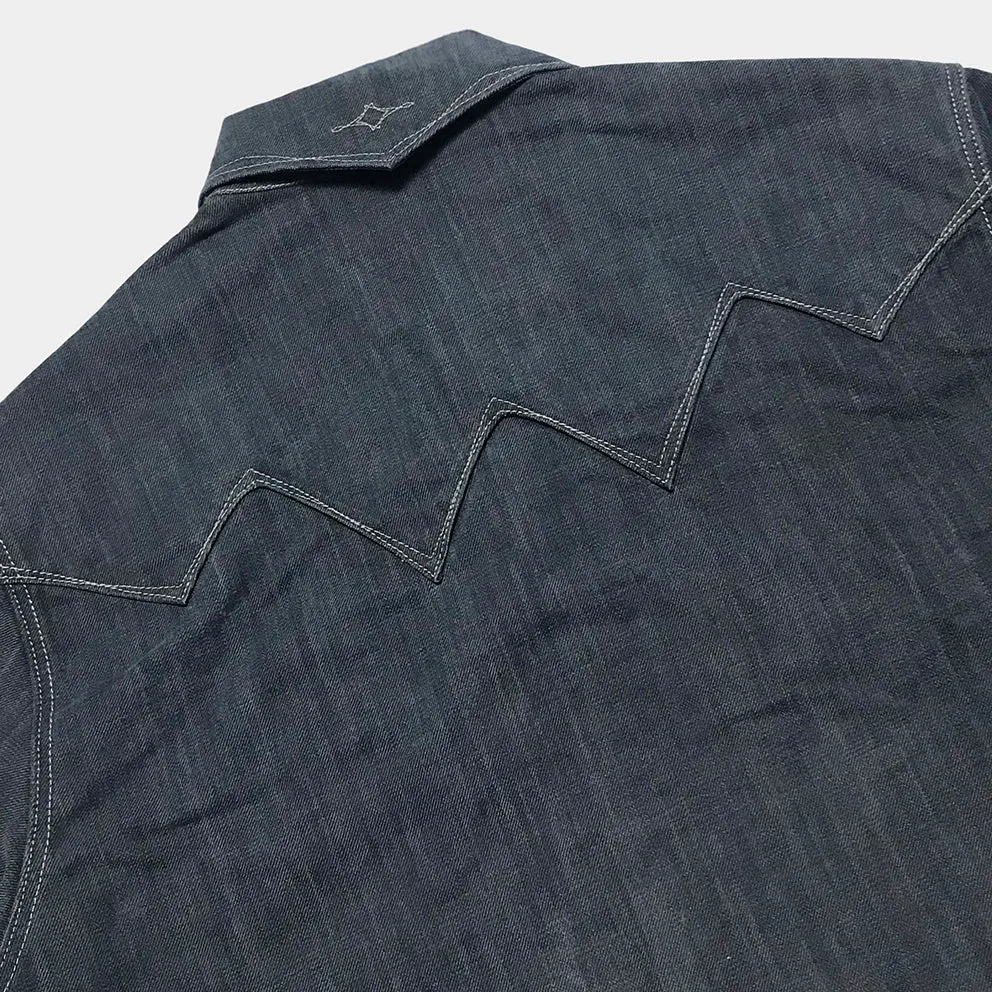 DDL 319R-DIABLO SWT-BG REGULAR FIT 2 POCKET WESTERN SANDED GREY BLUE DENIM SHIRT-11OZ-E1 GREY BLUE