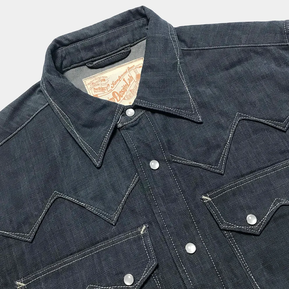 DDL 319R-DIABLO SWT-BG REGULAR FIT 2 POCKET WESTERN SANDED GREY BLUE DENIM SHIRT-11OZ-E1 GREY BLUE