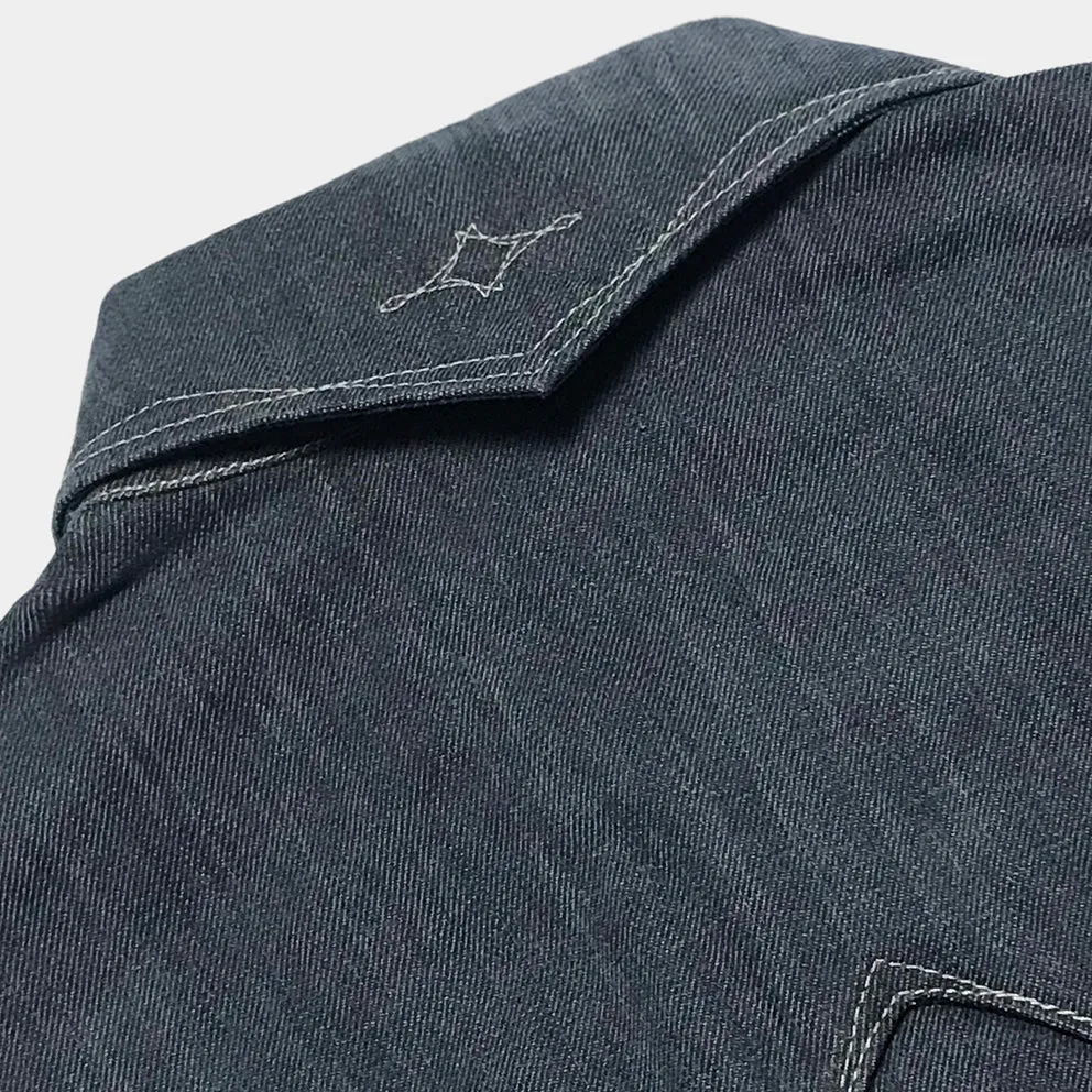 DDL 319R-DIABLO SWT-BG REGULAR FIT 2 POCKET WESTERN SANDED GREY BLUE DENIM SHIRT-11OZ-E1 GREY BLUE