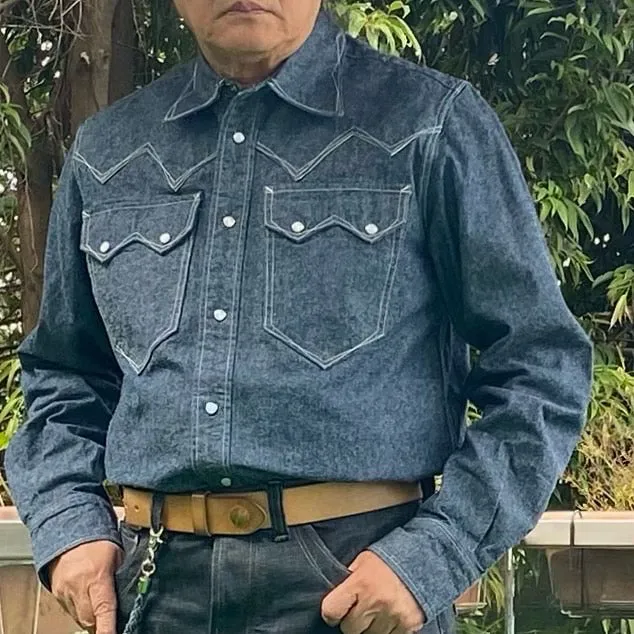 DDL 319R-DIABLO SWT REGULAR FIT 2 POCKET WESTERN SALT & PEPPER DENIM SHIRT-10OZ-E0 INDIGO
