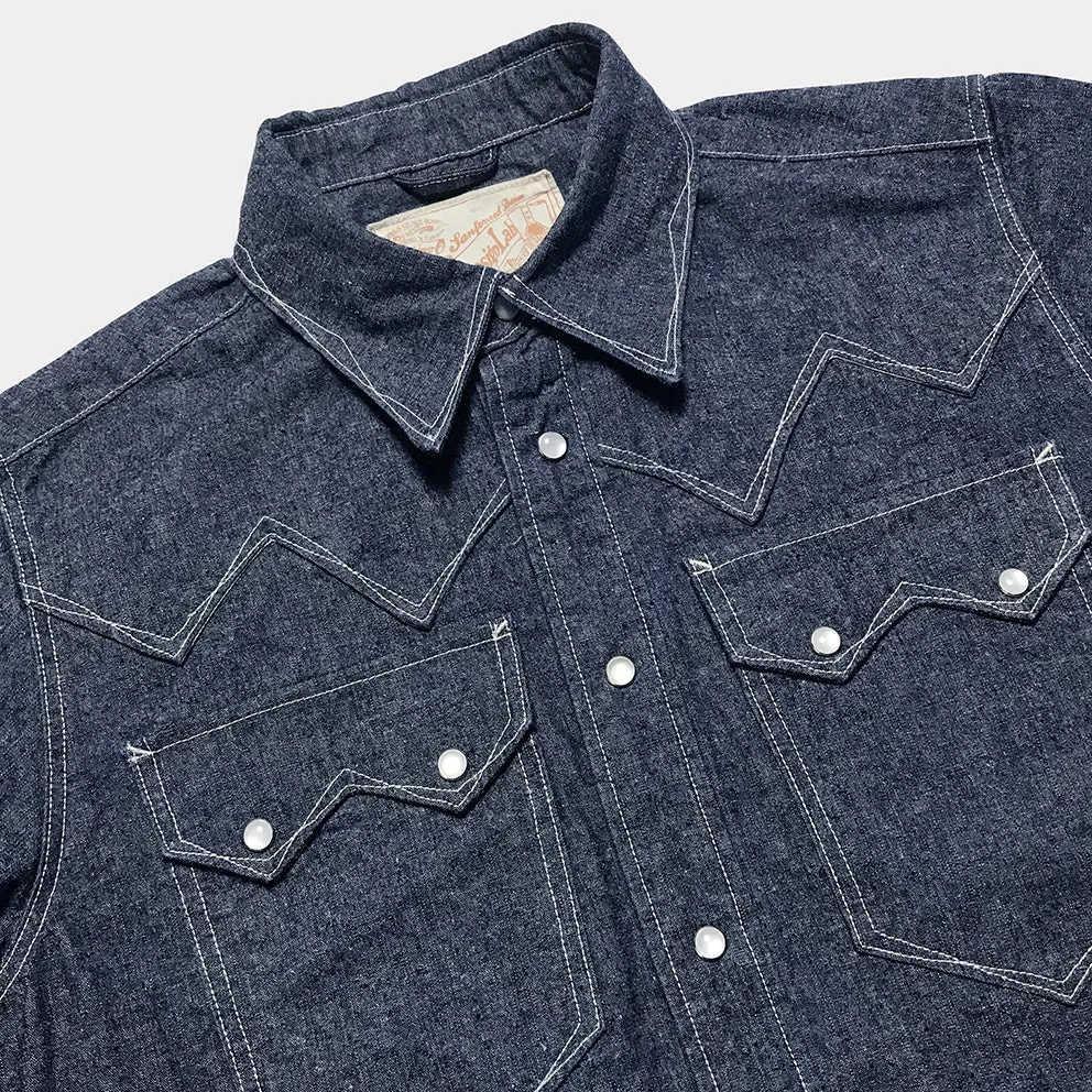 DDL 319R-DIABLO SWT REGULAR FIT 2 POCKET WESTERN SALT & PEPPER DENIM SHIRT-10OZ-E0 INDIGO