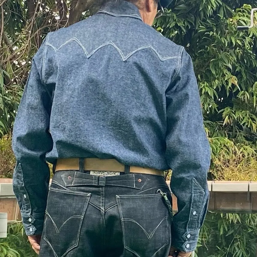 DDL 319R-DIABLO SWT REGULAR FIT 2 POCKET WESTERN SALT & PEPPER DENIM SHIRT-10OZ-E0 INDIGO