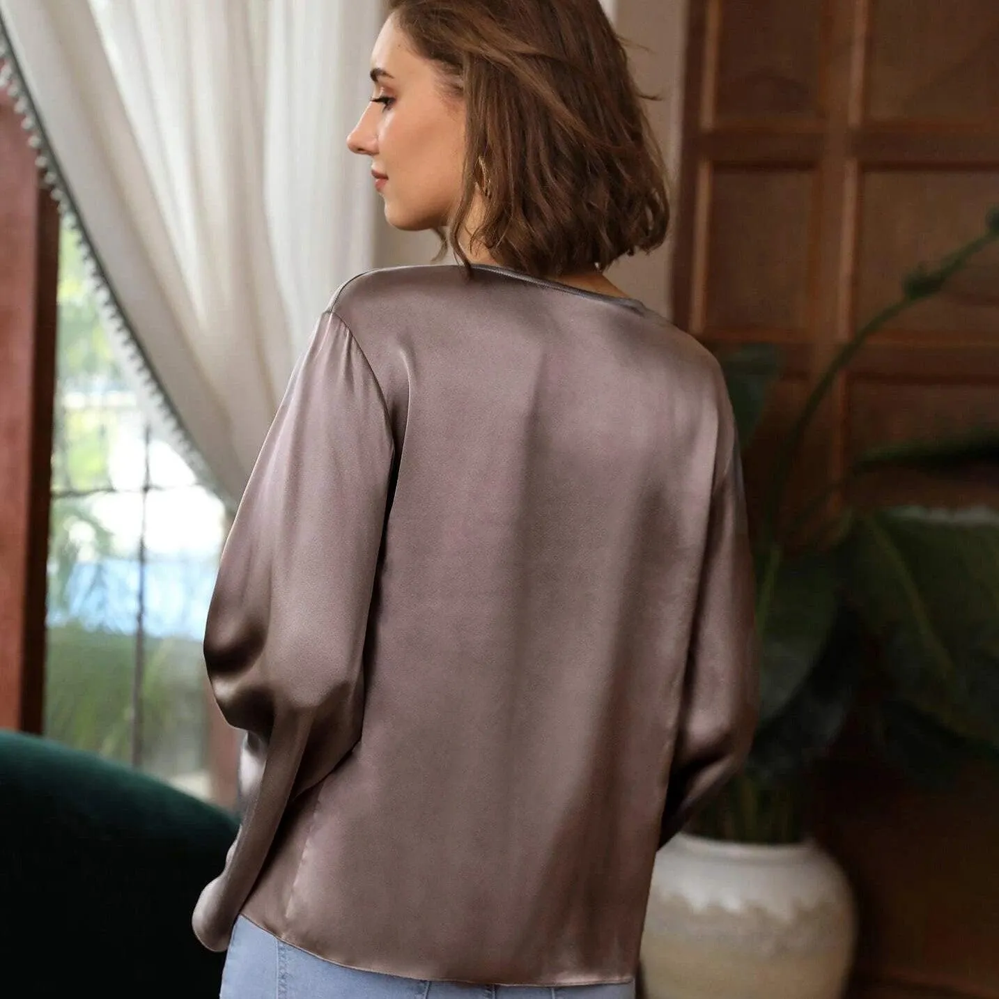 Elegant Womens 100% Mulberry Silk Blouse 100% Mulberry Silk Top Long Sleeves Silk Shirt
