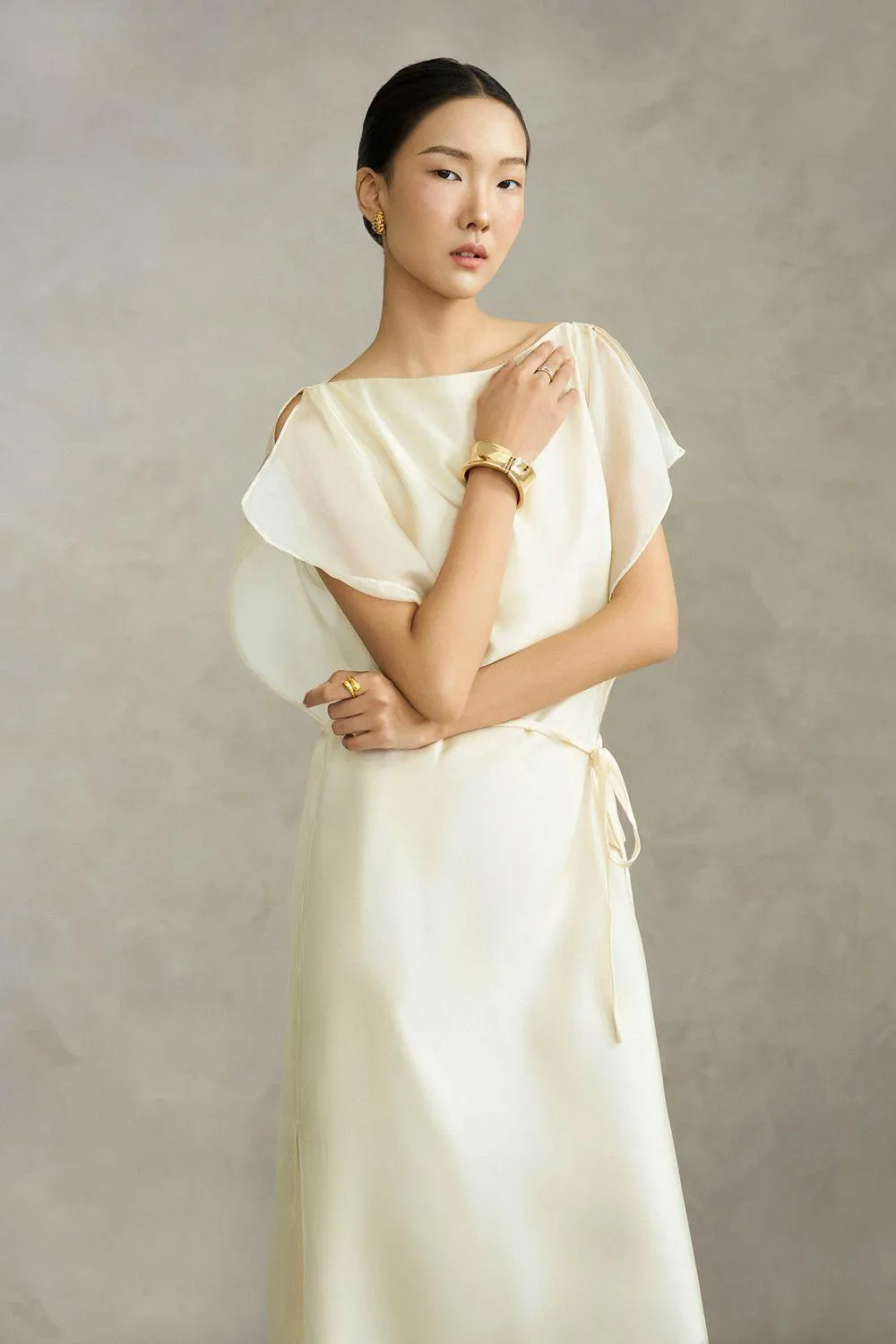 Farida Straight Side Slit Silk Ankle Length Dress