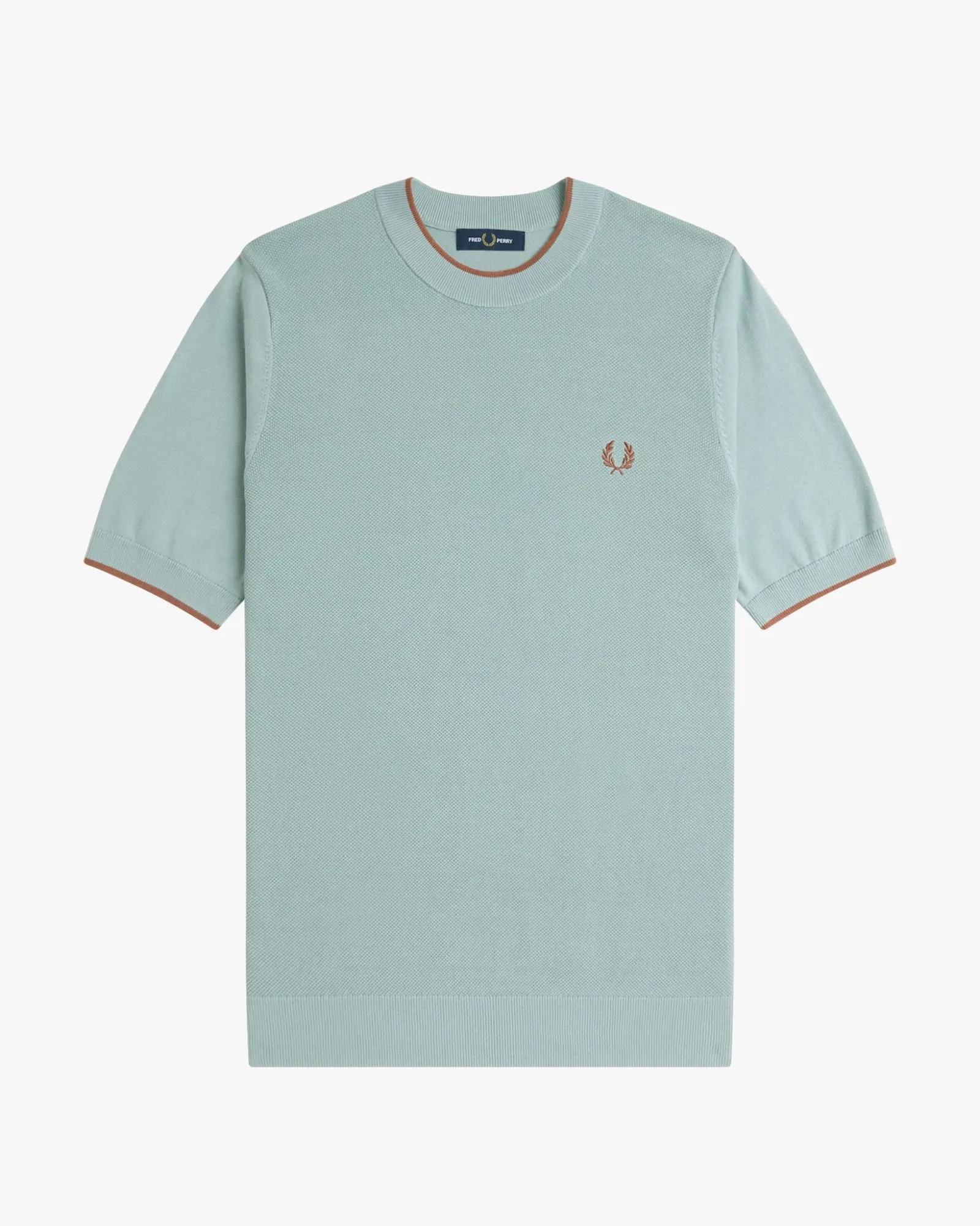Fred Perry Texture Front Knitted T Shirt - Silver Blue
