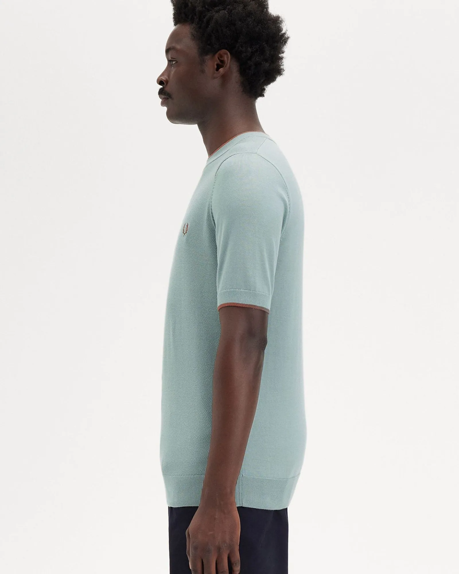Fred Perry Texture Front Knitted T Shirt - Silver Blue