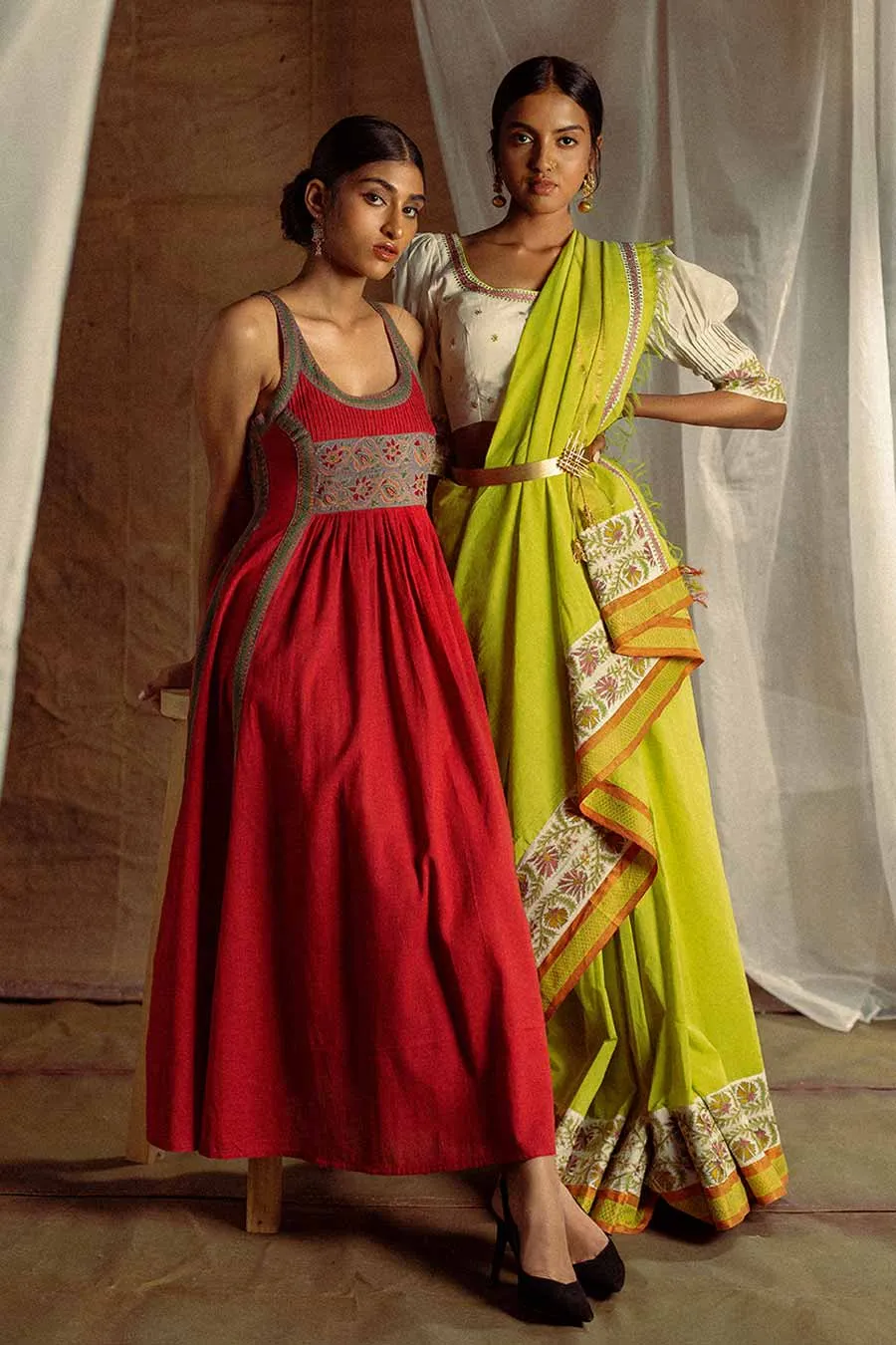 Green Embroidered Saree & Blouse Set