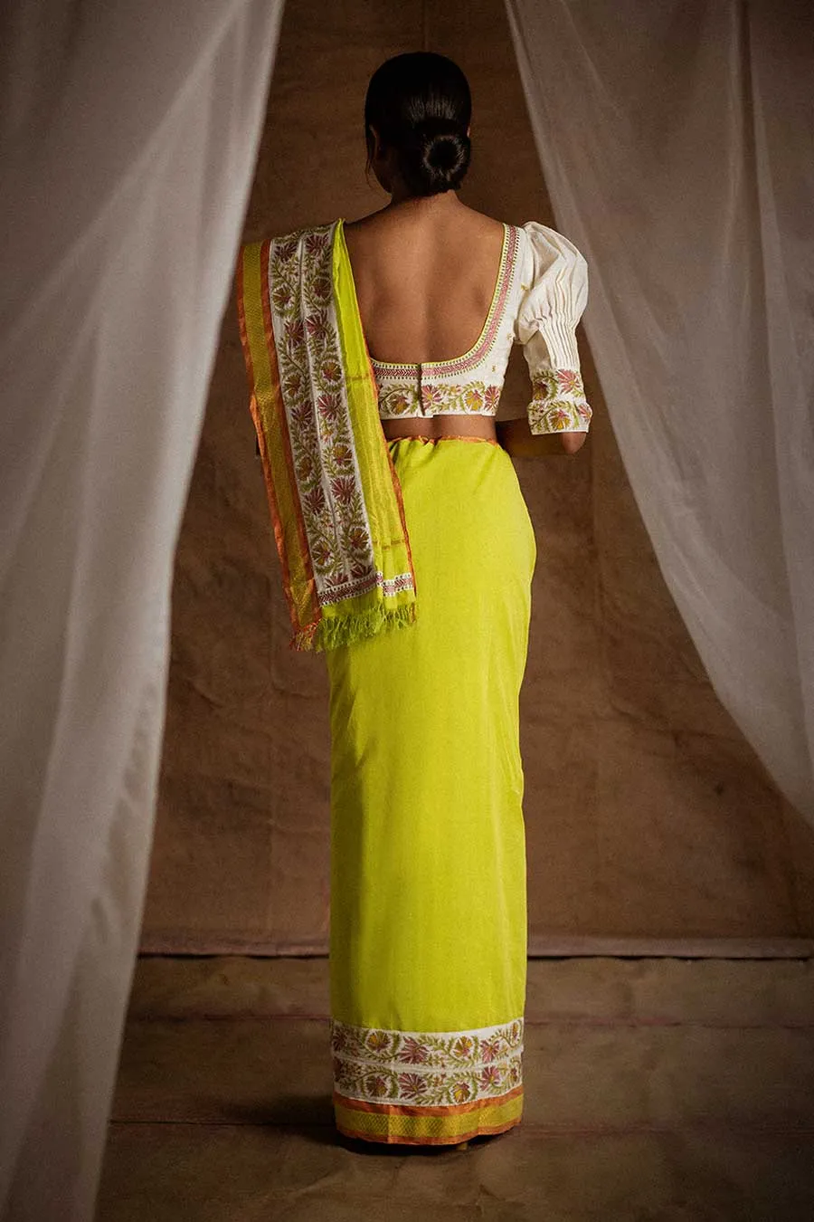 Green Embroidered Saree & Blouse Set