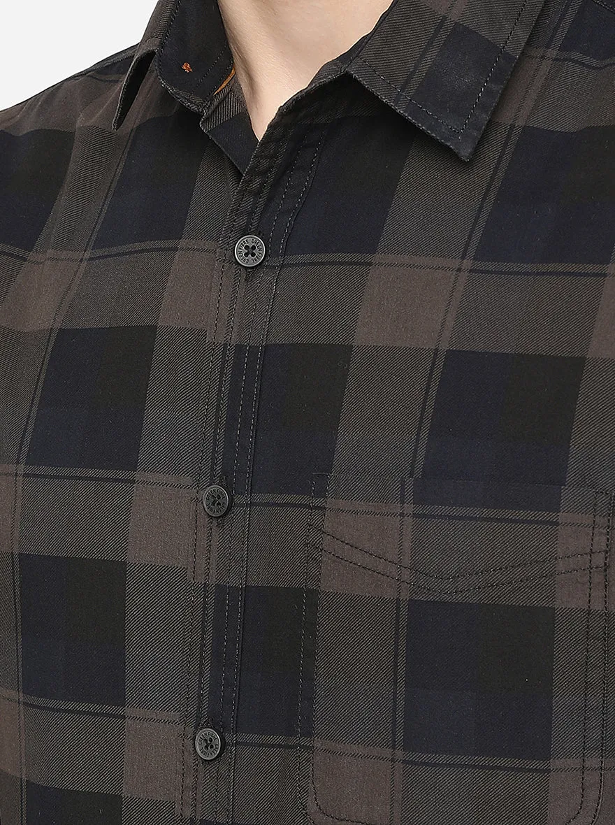 Grey Checked Slim Fit Casual Shirt | Greenfibre