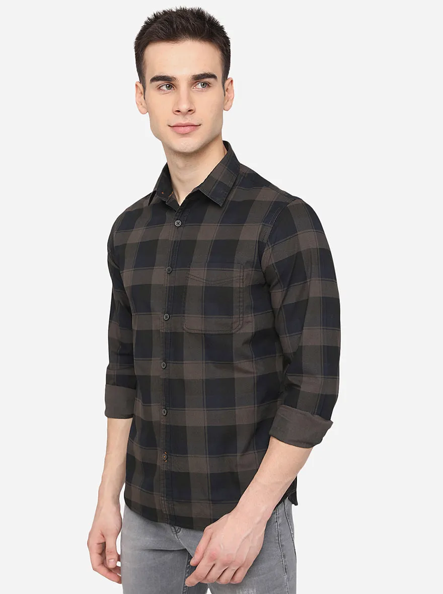 Grey Checked Slim Fit Casual Shirt | Greenfibre