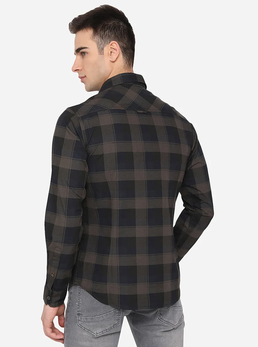 Grey Checked Slim Fit Casual Shirt | Greenfibre