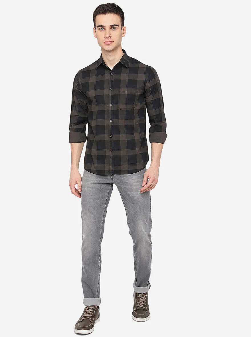 Grey Checked Slim Fit Casual Shirt | Greenfibre