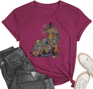 Hummingbird Shirt for Women Funny Women's Flower Graphic Tees Cute Bird Lover Short Sleeve Shirts ﻿