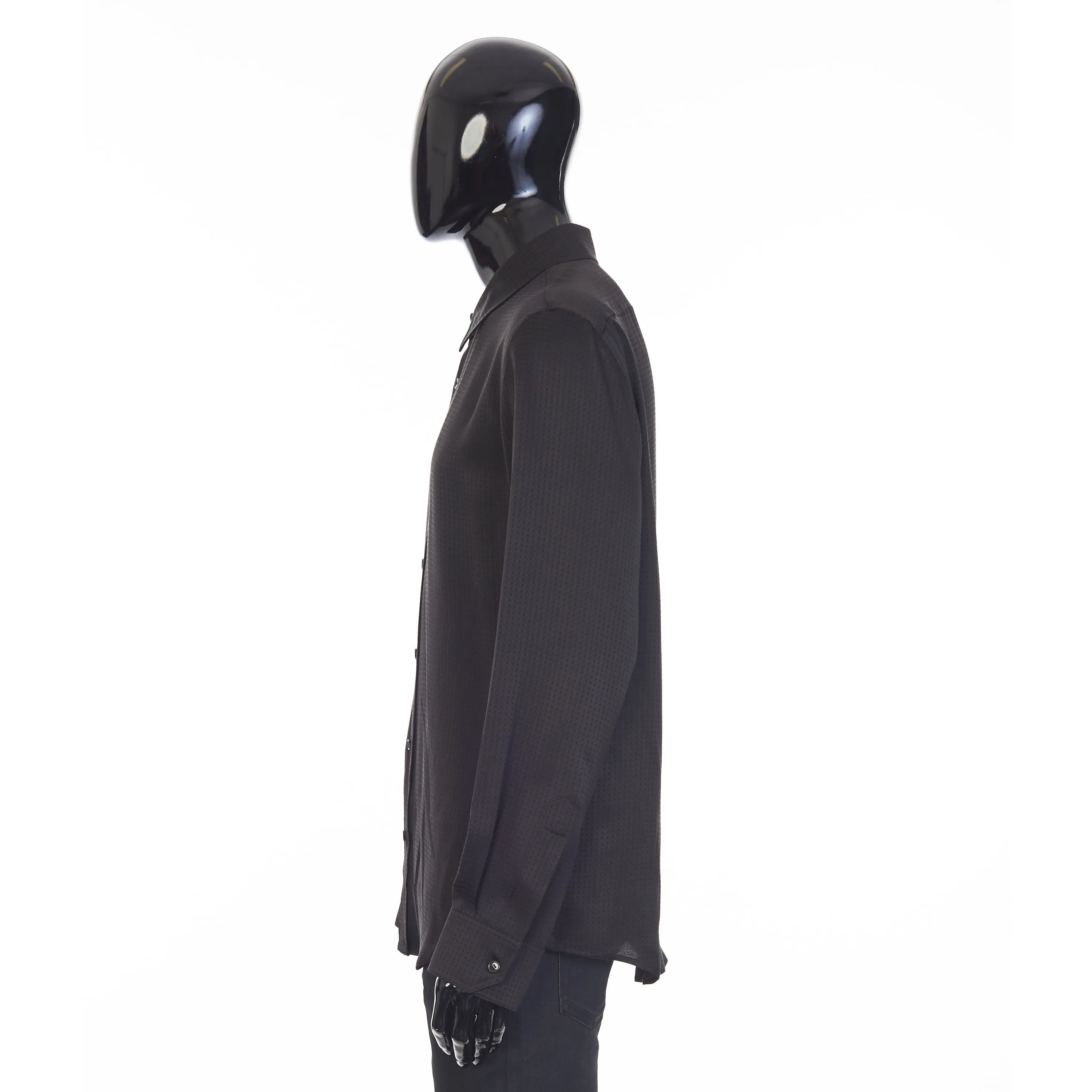 Loose Shirt With Drugstore Collar In Shiny Matte Polka Dot Micro Print Silk
