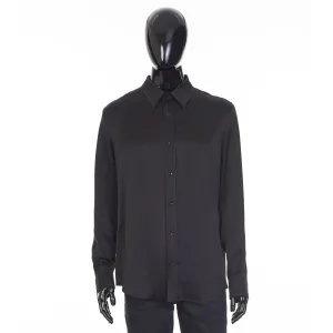 Loose Shirt With Drugstore Collar In Shiny Matte Polka Dot Micro Print Silk