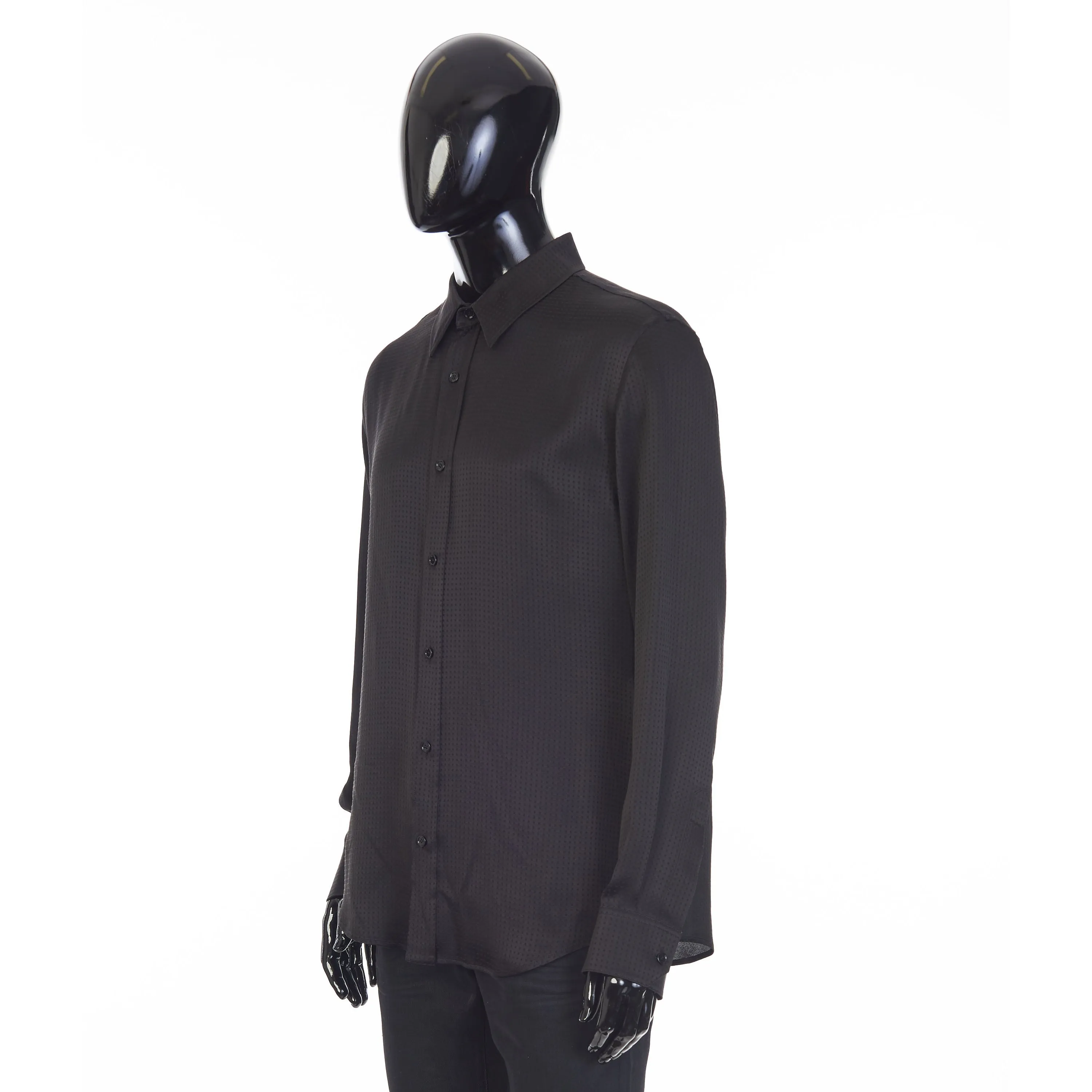 Loose Shirt With Drugstore Collar In Shiny Matte Polka Dot Micro Print Silk