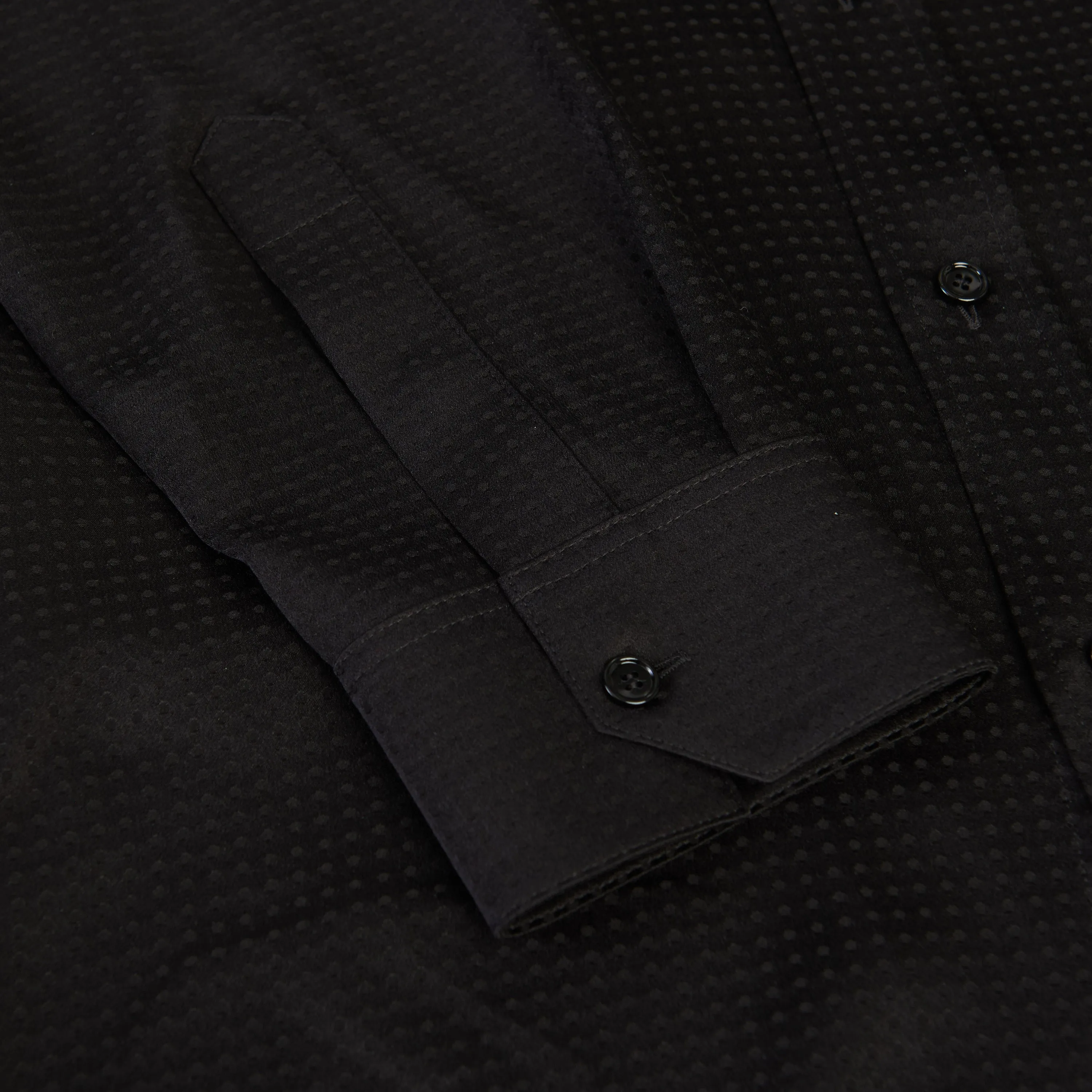 Loose Shirt With Drugstore Collar In Shiny Matte Polka Dot Micro Print Silk