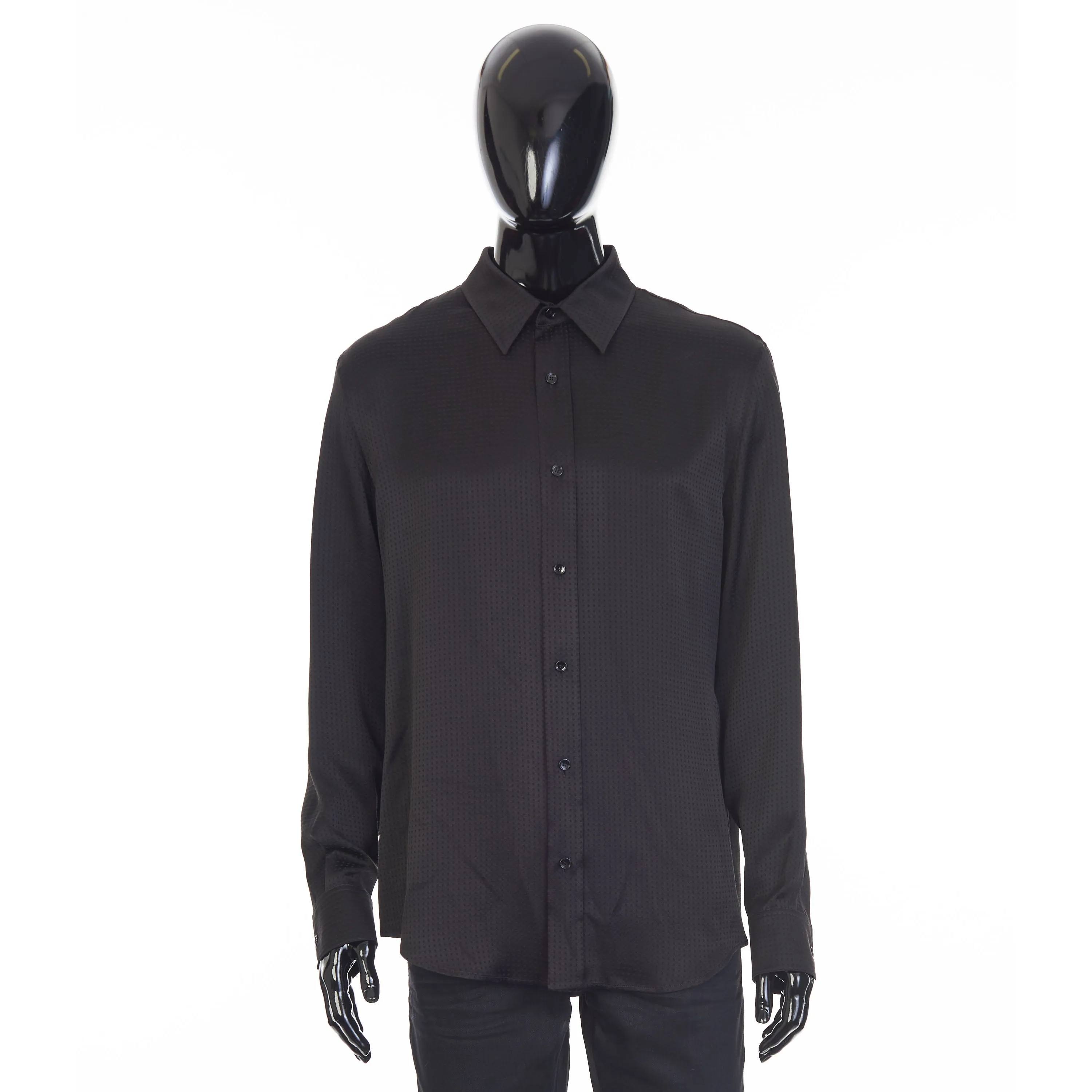 Loose Shirt With Drugstore Collar In Shiny Matte Polka Dot Micro Print Silk