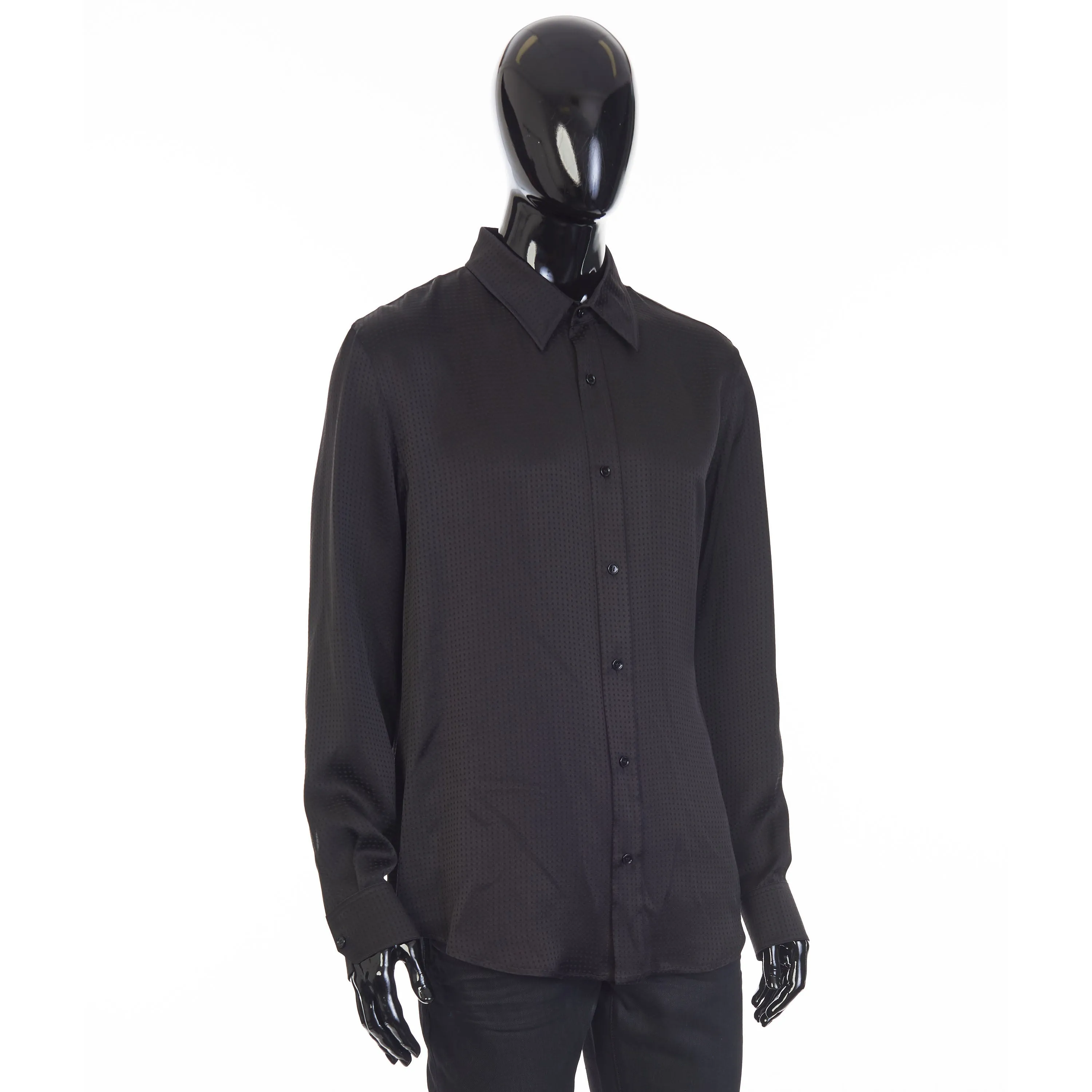 Loose Shirt With Drugstore Collar In Shiny Matte Polka Dot Micro Print Silk