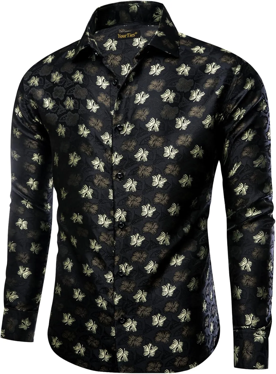 Mens Silk Paisley Dress Shirt Casual Button Down Shirt Long Sleeve Western Floral Shirts Wedding Party Holiday