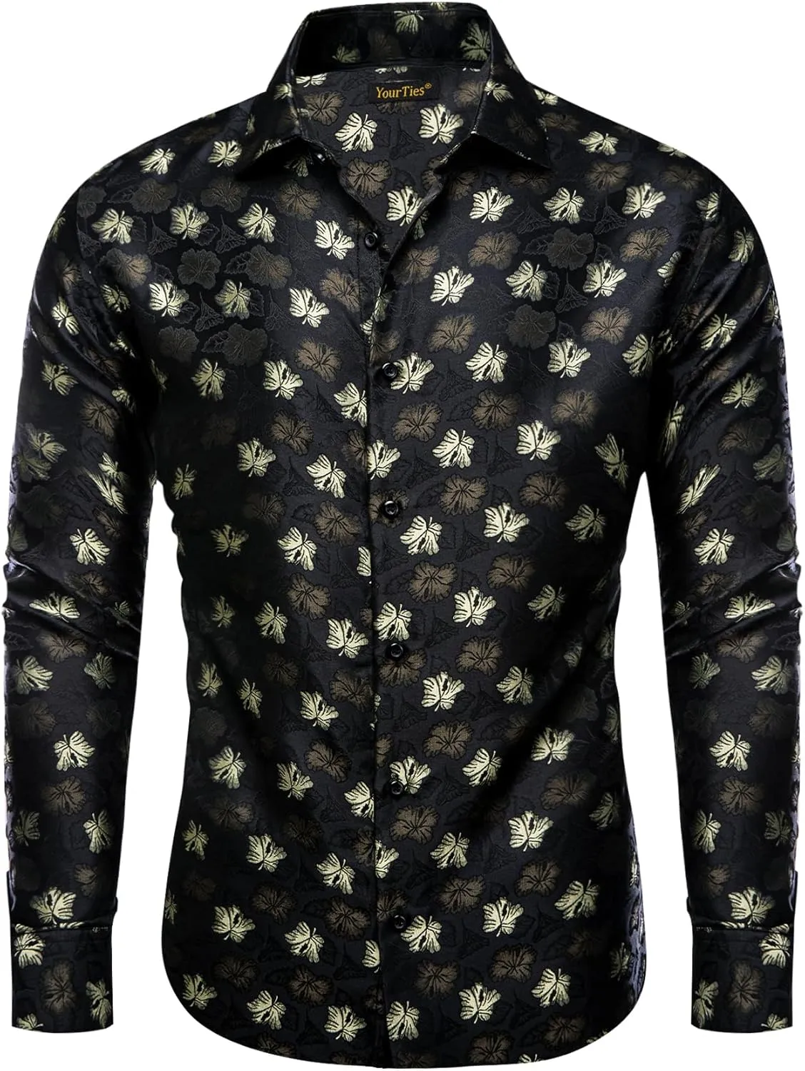 Mens Silk Paisley Dress Shirt Casual Button Down Shirt Long Sleeve Western Floral Shirts Wedding Party Holiday
