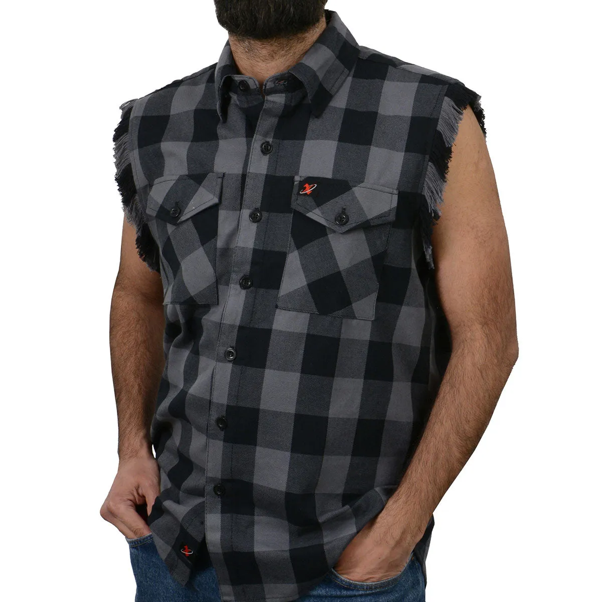 Milwaukee Leather MNG11689 Mens Black and Red Cut Off Flannel Shirt