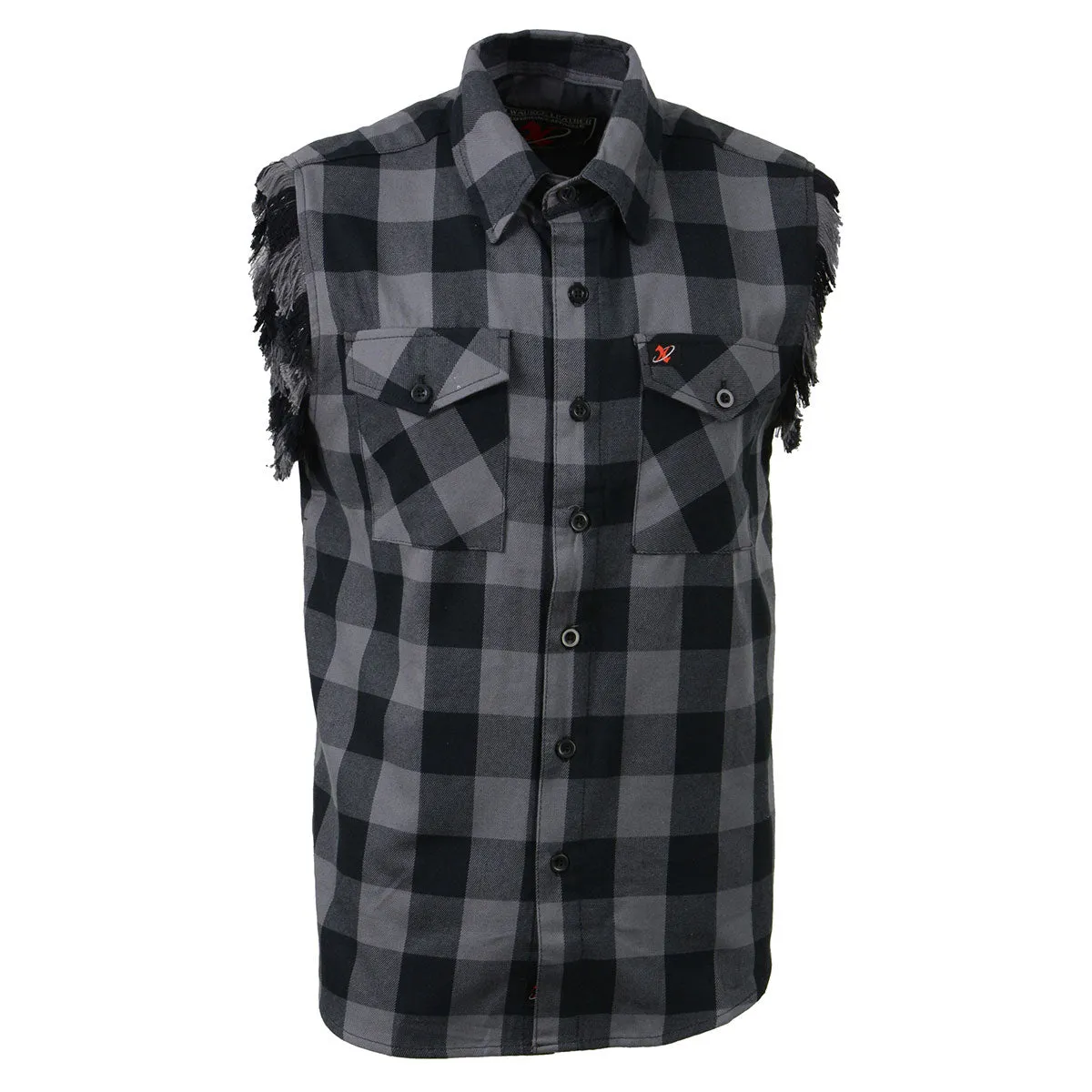 Milwaukee Leather MNG11689 Mens Black and Red Cut Off Flannel Shirt
