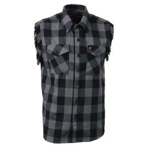 Milwaukee Leather MNG11689 Mens Black and Red Cut Off Flannel Shirt
