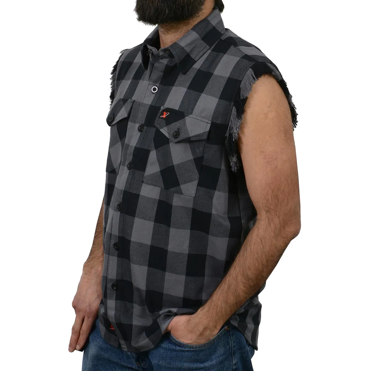 Milwaukee Leather MNG11689 Mens Black and Red Cut Off Flannel Shirt