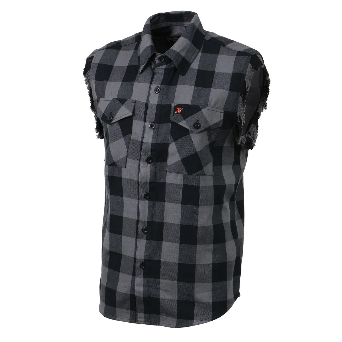 Milwaukee Leather MNG11689 Mens Black and Red Cut Off Flannel Shirt