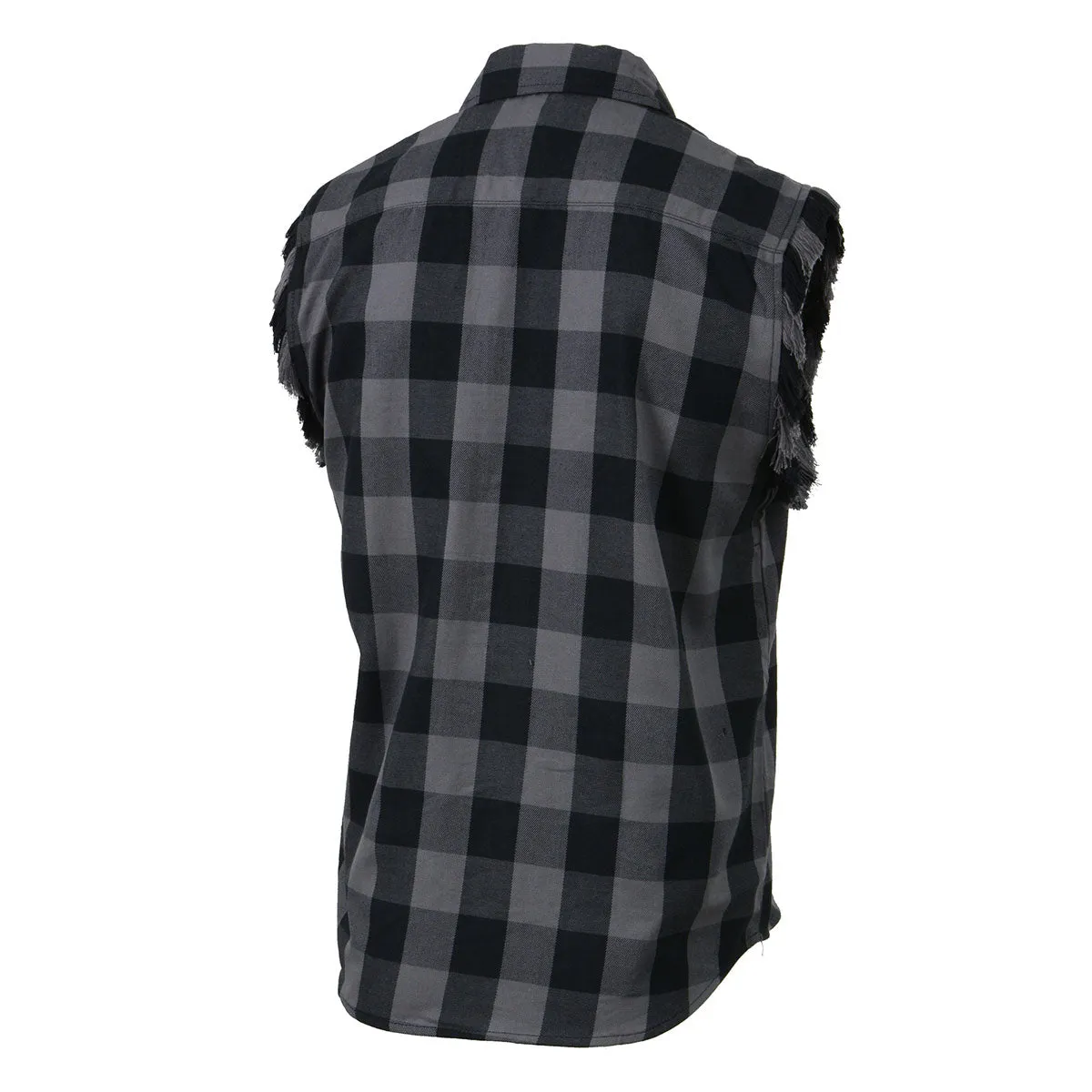 Milwaukee Leather MNG11689 Mens Black and Red Cut Off Flannel Shirt