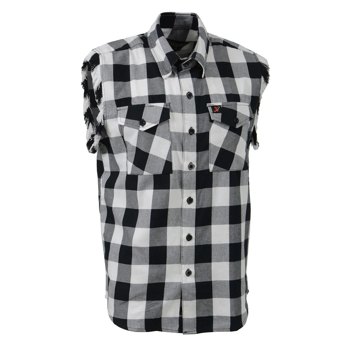 Milwaukee Leather MNG11690 Mens Black and White Cut Off Flannel Shirt